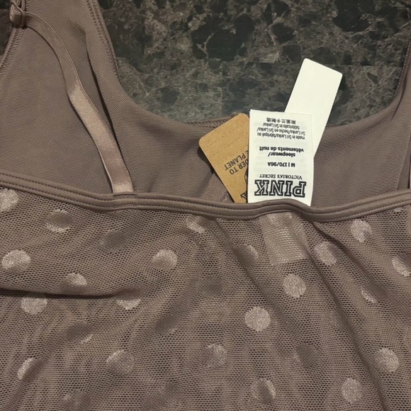 Victoria’s Secret PINK Sheer Polka Dot Mesh Bodysuit Teddy Taupe M NWT - Picture 4 of 4